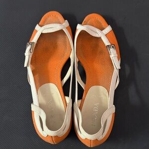 Prada Women's Vibrant Orange and Cream Espadrilles